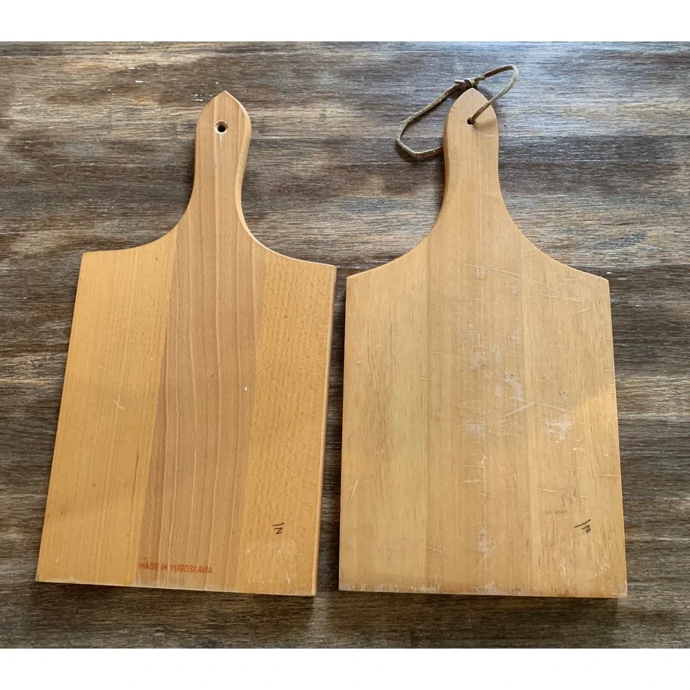 Vintage Yugoslavia Wooden Cutting Boards Retro Graphic Kitchen Decor 2pc Set
